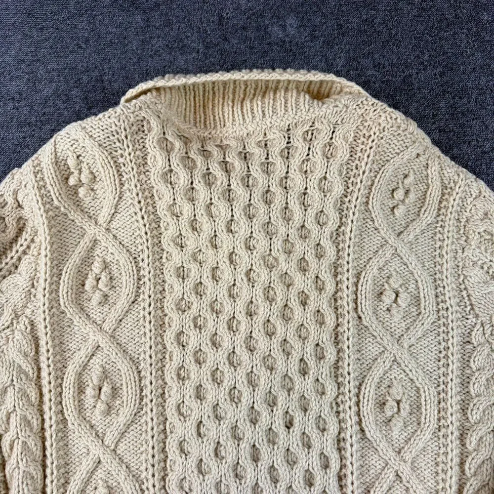 Vtg 60's 70's Abercrombie & Fitch Virgin Wool Cable Knit Cardigan Ireland M/L - Picture 9 of 11